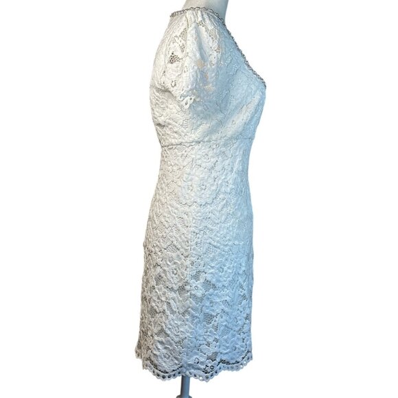 LIKELY Isa Dress in White 6 New Womens Lace Crystal Pearl Trim Mini - Picture 6 of 15